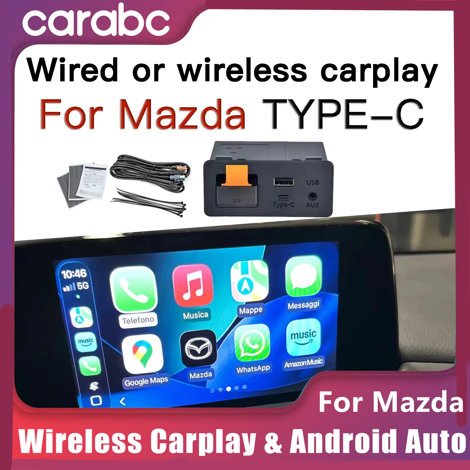 CarPlay Android auto adapter installed in a Mazda