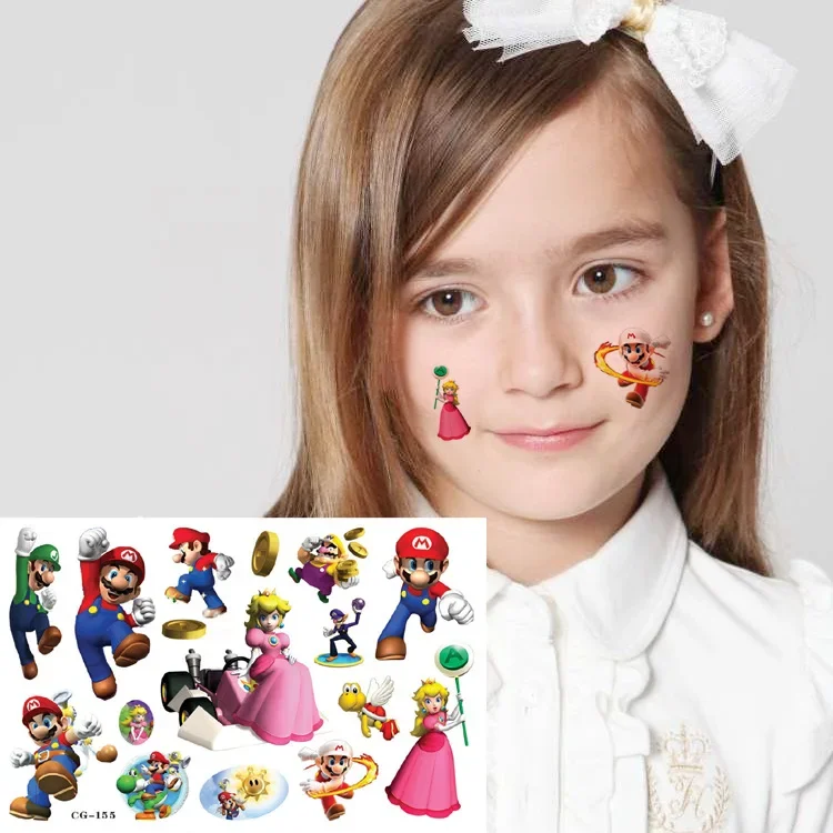 Super Mario Tattoo Stickers Waterproof Cute Mario Sticker Cartoon Kids Girls Christmas Birthday Gift Reward Toy Paster