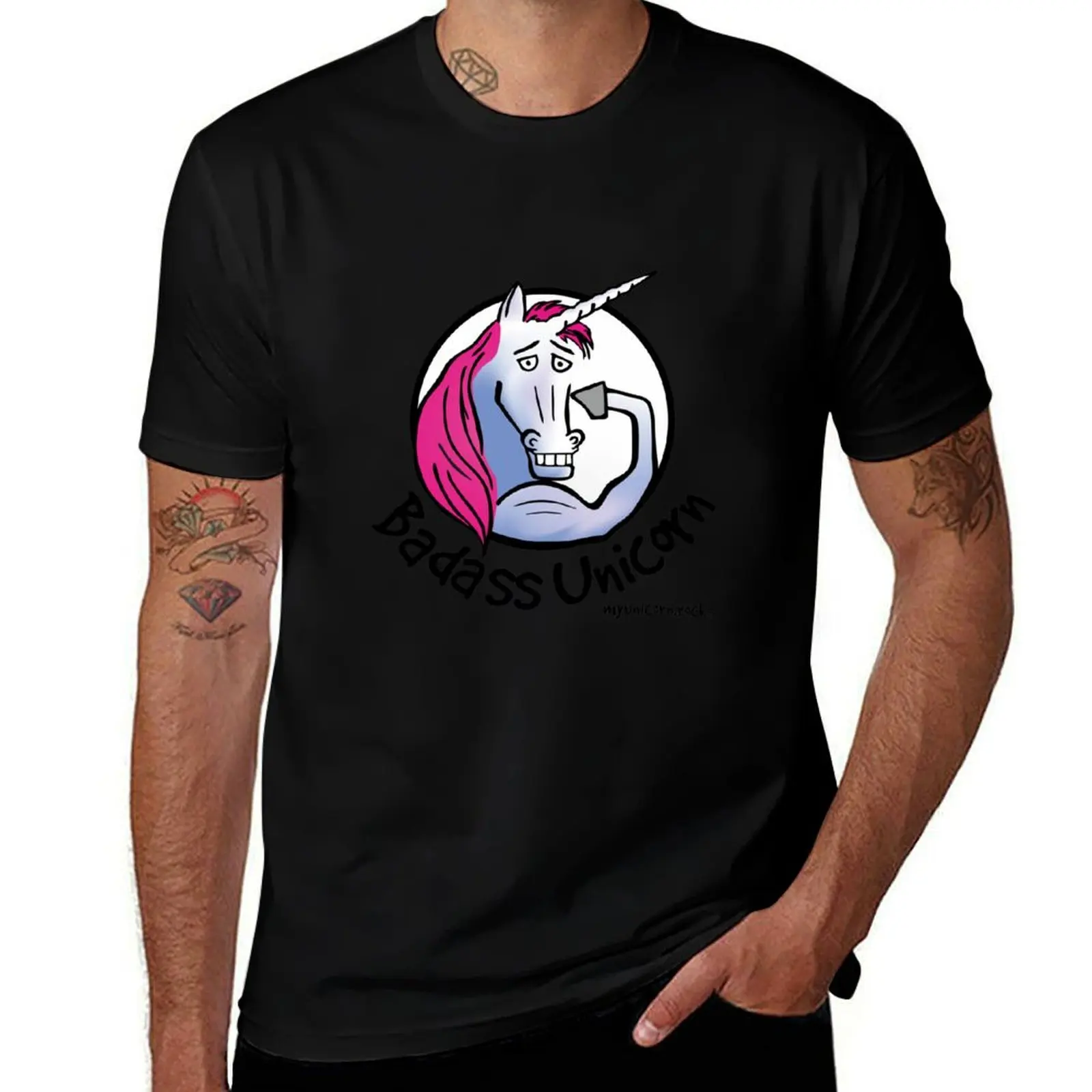 تي شيرت Badass Unicorn تي شيرت مطبوع للرجال تي شيرت للرجال تي شيرت برسومات