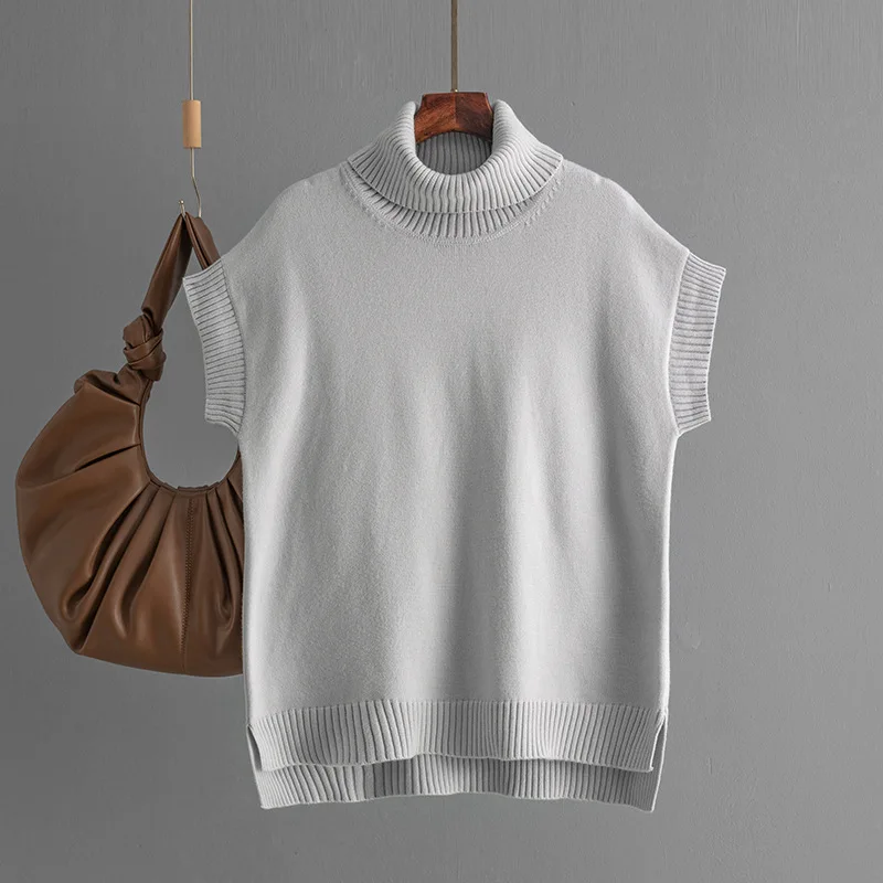 Autumn Winter Turtleneck Sweater Women Sleeveless Sweater Knitted Pullover for Women Solid Color Knit Female Vest Clothes Lady