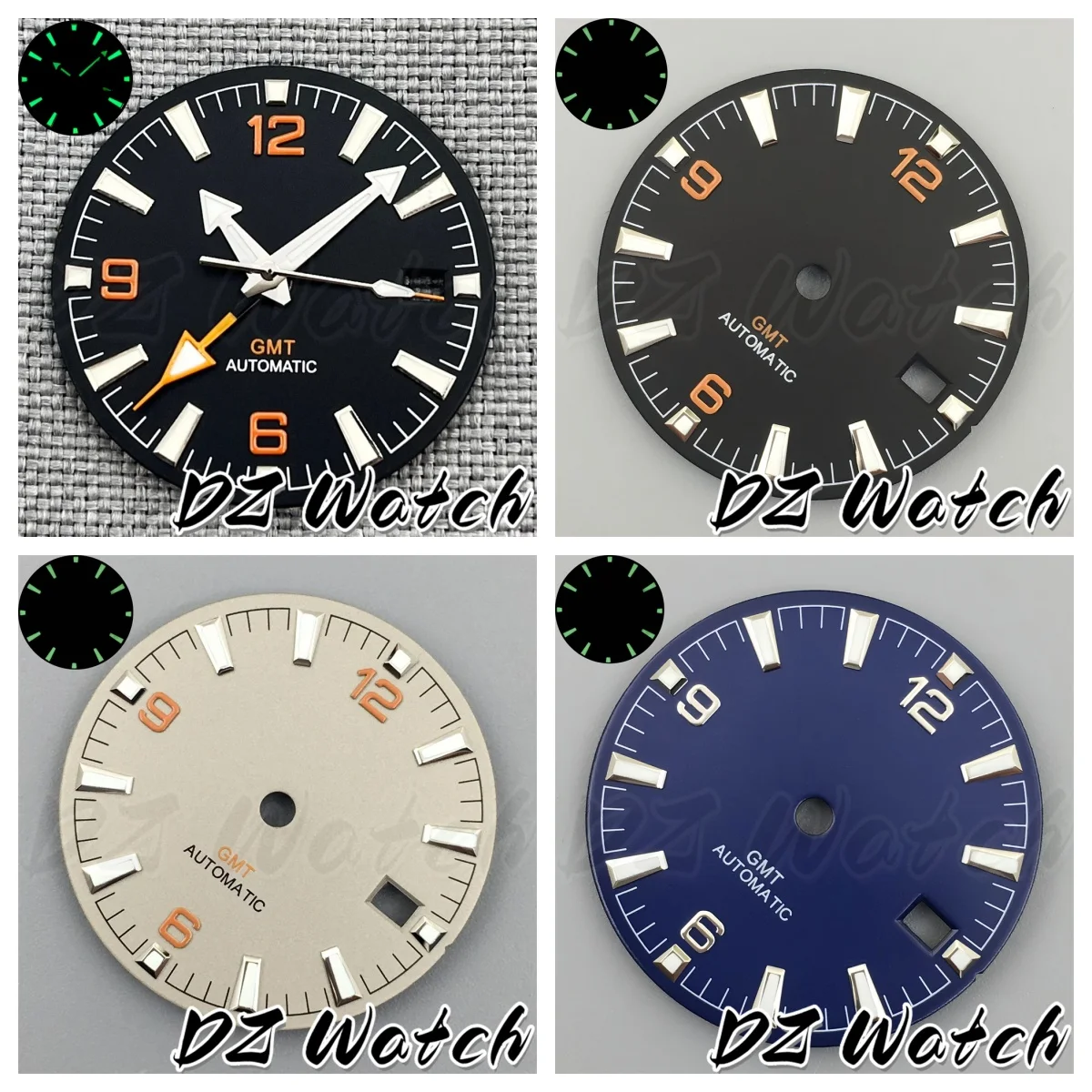 

DZ 31 мм, черный, синий, серый, белый циферблат часов GMT, четыре стрелки, зеленый светящийся циферблат для часов NH34, аксессуары для часов с механизмом