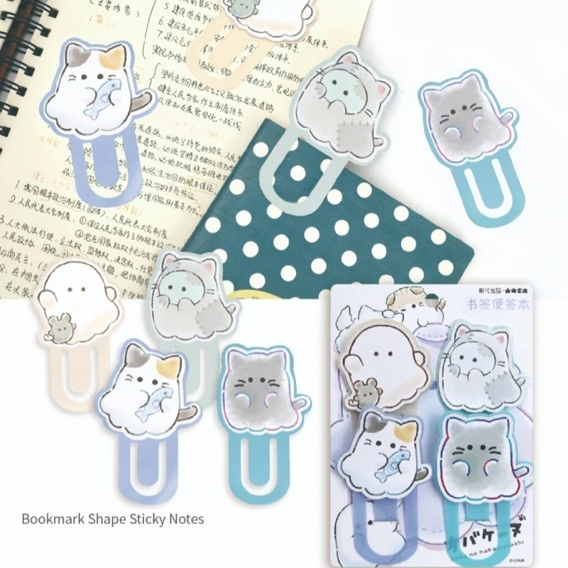 Cartoon Bookmark Sticky Notes Cute Cats Self-Adhesive Memo Tabs Message Stickers for Notebooks Office Document Reading Marking