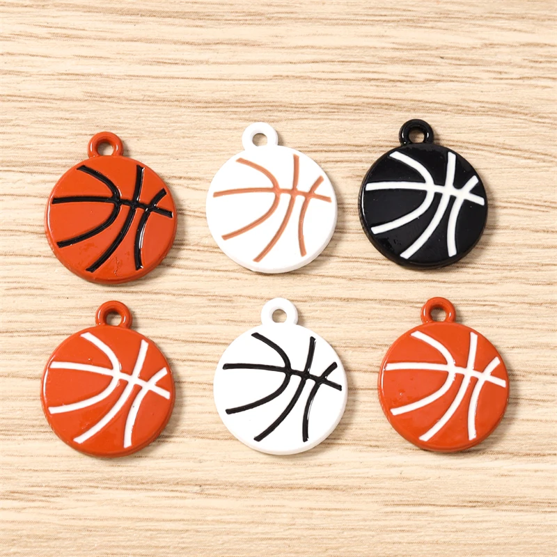 10 Stück 15x18mm Niedliche Emaille-Sport-Basketball-Anhänger für die Herstellung von Anhängern, Halsketten, Ohrringen, Armbändern, DIY-Bastelarbeiten und Schmuckzubehör – Detail 2