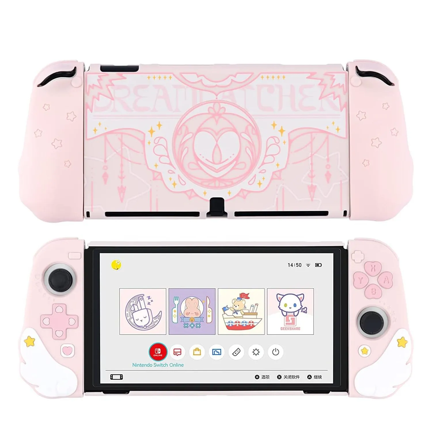Różowa ochronna torba na schowek na okulary z serii Geekshare Star Wing futerał do przenoszenia duża mysz podkładka do przełącznika Nintendo OLED Joy Con prezent — zdjęcie produktu 7