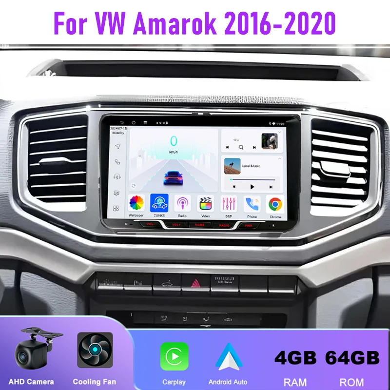 

9" Car Radio For VW Amarok 2016-2020 Wireless Apple Carplay Android Auto Stereo Head Unit FM BT 4+64GB + Rear Camera
