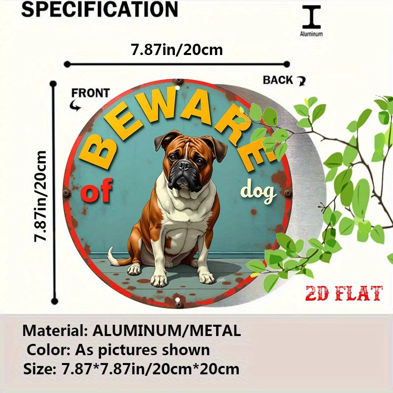 2D Flat 1pc  Style Aluminum Metal  Sign, Beware Sign Round Aluminum Sign, Pet Warning 7.87X7.87 Round Aluminum Sign -