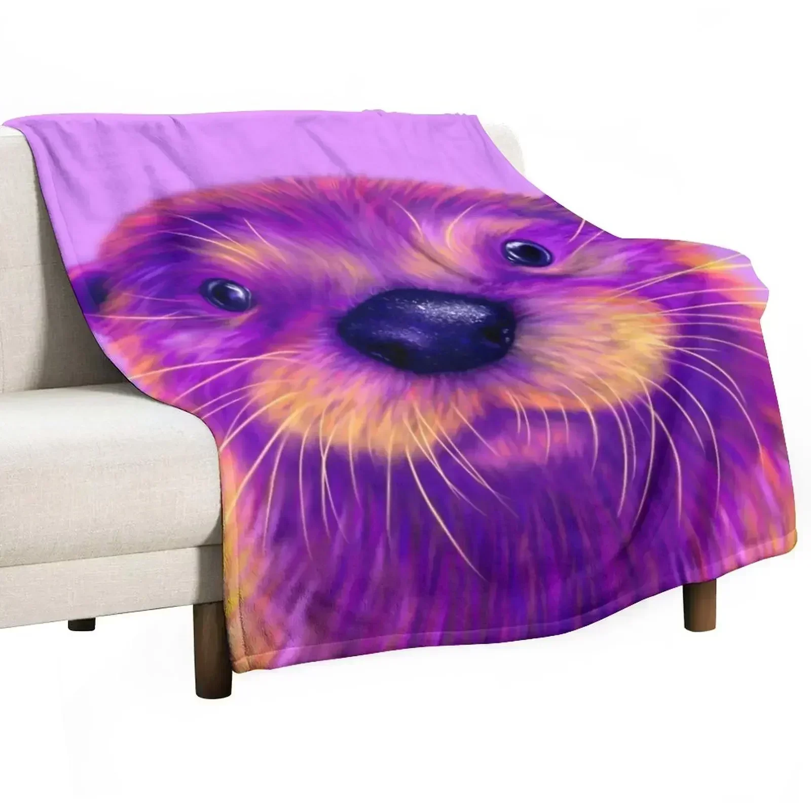 Purple Otter Throw Blanket Portable Lightweight Blanket for Travel Camping