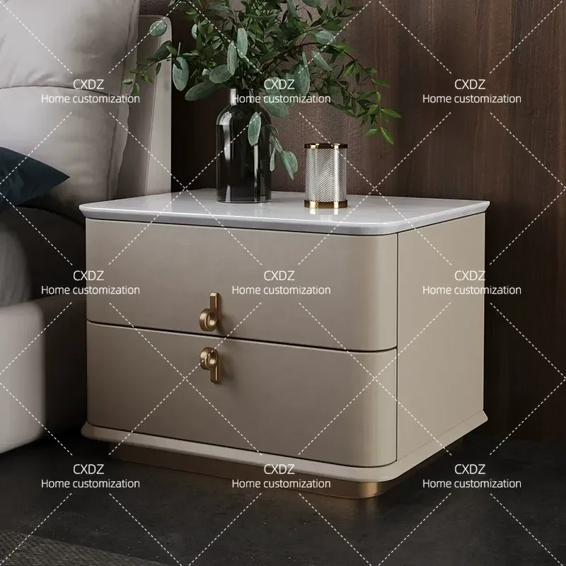 Light Luxury Natural Marble Bedside Table for Bedroom Modern Home Furniture Nightstand with Storage Elegant Design