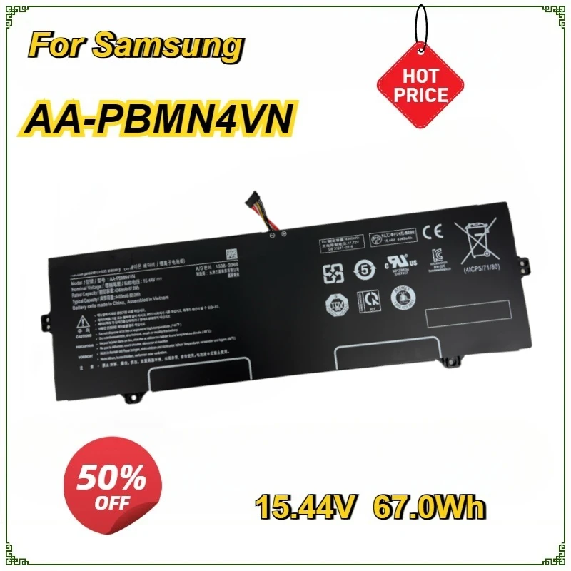 

New Laptop Battery AA-PBMN4VN for Samsung Galaxy Book Pro 360 15 NP950XDB NP950QDB NP750QFG Series PBMN4VN 15.44V 67.0Wh