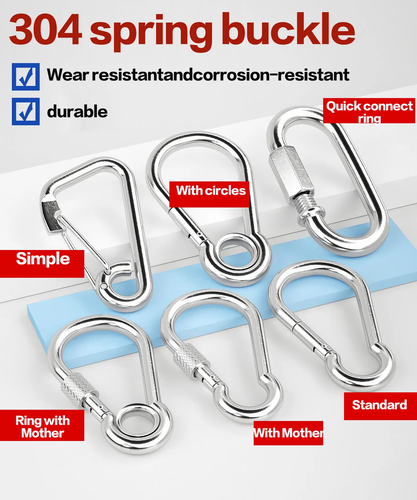 Stainless Steel Spring Snap Hook 304 316 Carabiner Clip Keychain Dog Leash Connector M3-M14 Quick Link Eye Nut