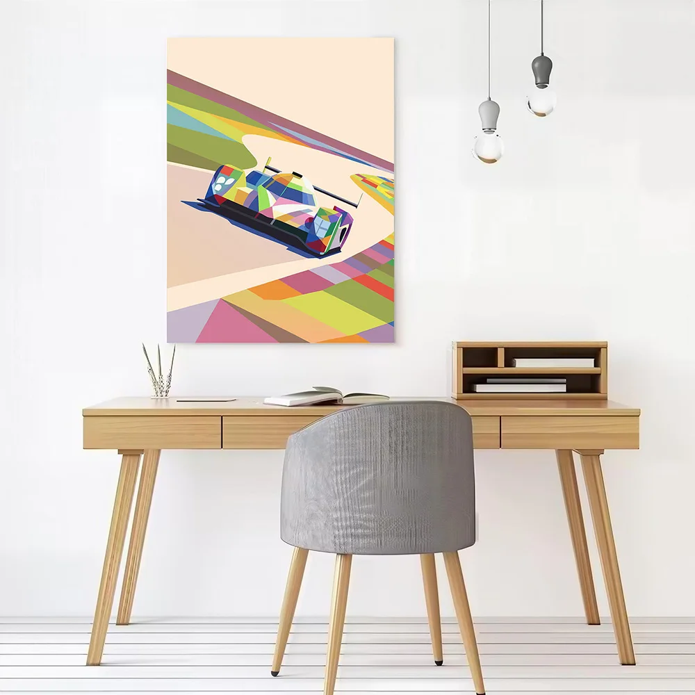Colorful Race Car on Track Printed Canvas Poster Personalized High Quality Wall Art Paintings for Decor Living Room Decoration