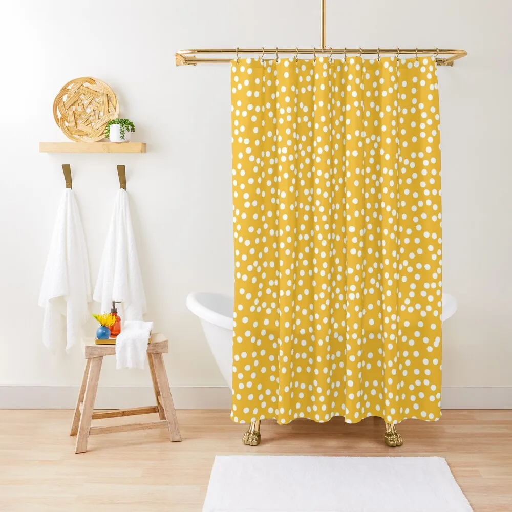 

Retro Mustard Yellow and White Polka Dot Shower Curtain Anime Bathroom Curtain Waterproof Shower Curtains