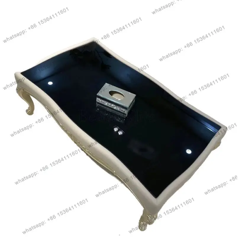 Light American style light luxury solid wood long coffee table living room European carved square coffee table
