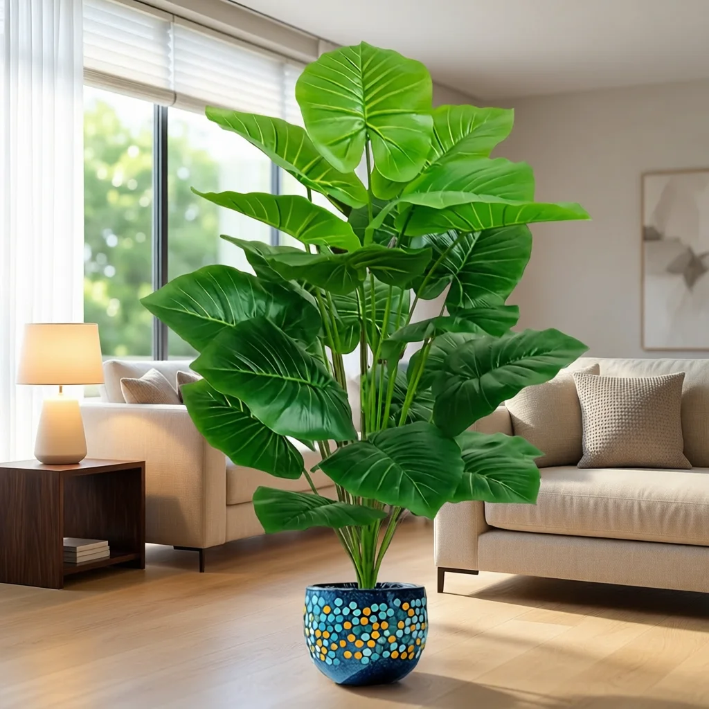 One Pcs 100cm Lifelike Artificial Palm Tree with 18 Leaves - Vibrant Green Faux Plant for Home Spring Decor Weddings Gardens