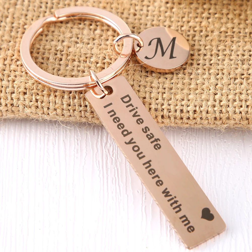 Personalized Drive Safe Keychain A-Z 26 Initials Lettering Men Women Boyfriend Husband Key Chain Custom Father\'s Day Gifts