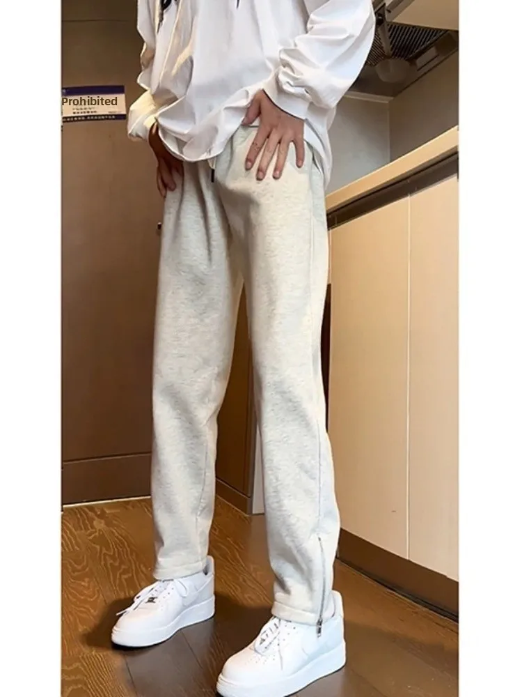 Light ey Men's Zipper Bell Bot Pants Straight Leg Slim Fit High Street Faion Trousers Casual Spring Cotton Blend