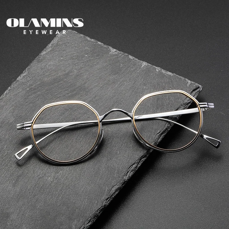 

OLAMINS Unisex Pure Titanium Frame Titanium Material Glasses Women Men Round Optical Eyeglasses Lightweight Spectacle Frame