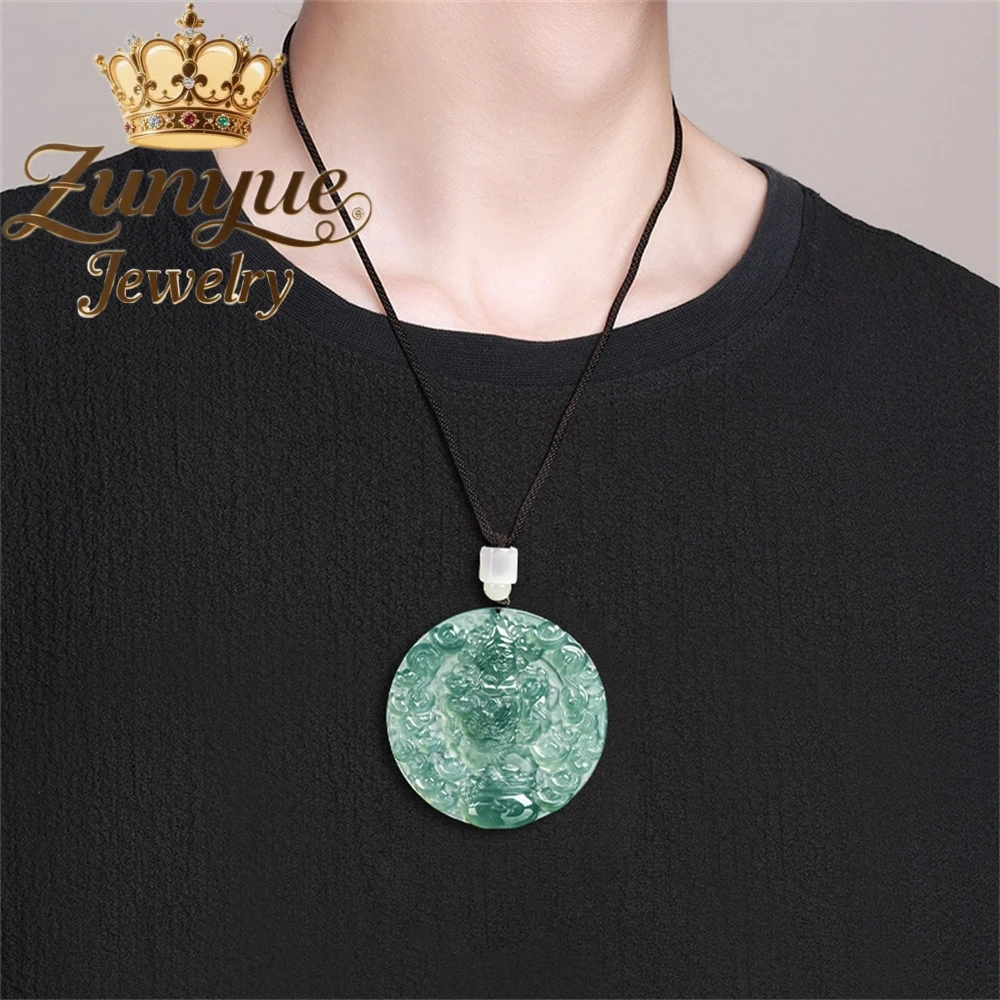 Genuine Natural A - grade Jadeite Blue Water Ingots God Of Wealth Ice Type Jade Pendant, God Of Wealth Jade Pendant Charms Elega