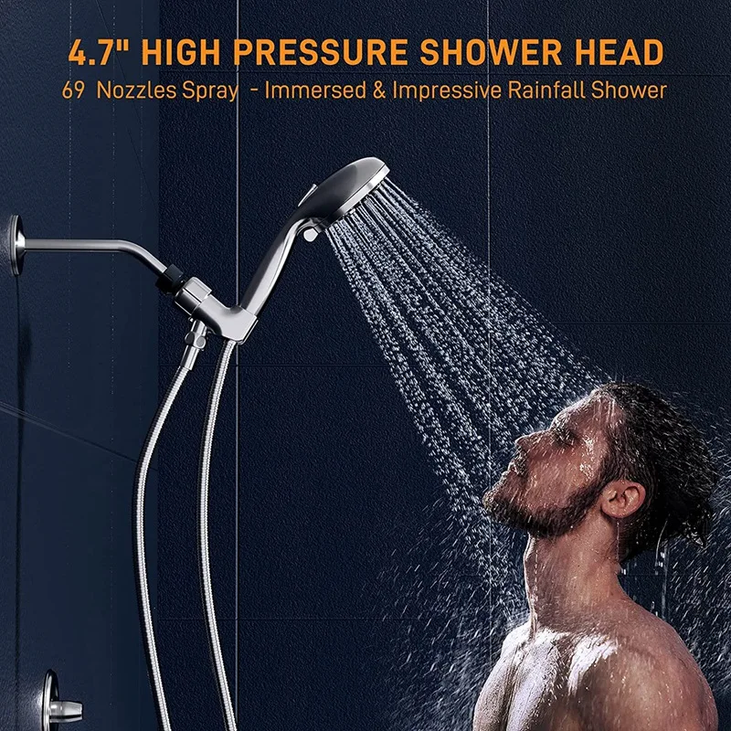 Shower Head With Handheld - 10 Modes Rain Shower Head High Pressure Shower Heads With 59Inch Stainless Steel Hose