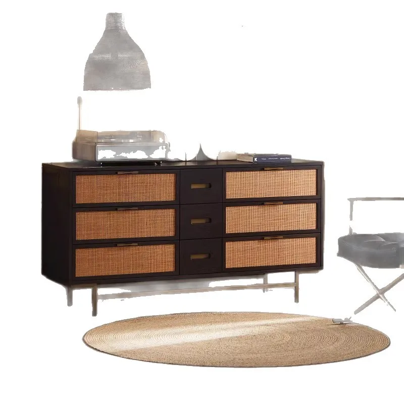 

Modern simple medieval retro old wabi **** wind solid wood oak rattan weaving