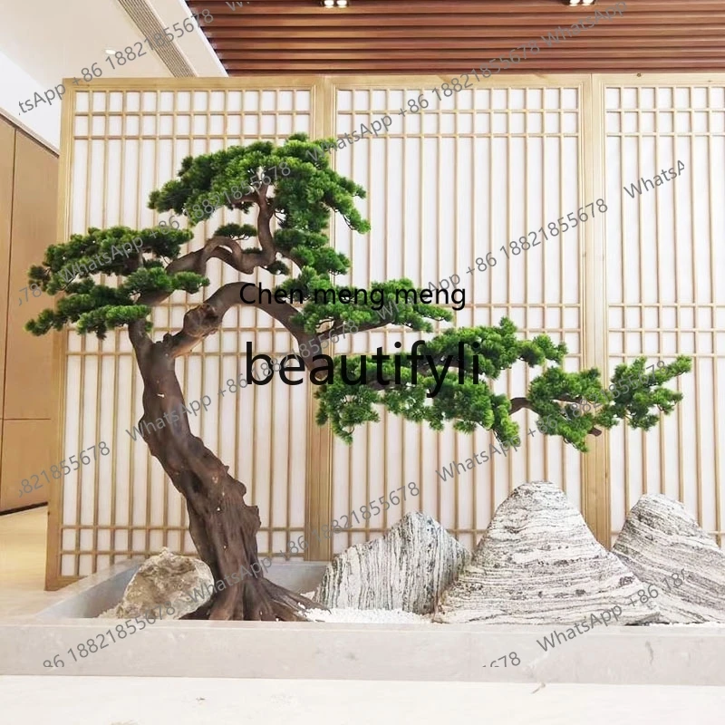 

N178 Simulation Welcome Pine New Chinese Ornament Entrance Courtyard Luo Hansong Landscape Solid Wood False Tree