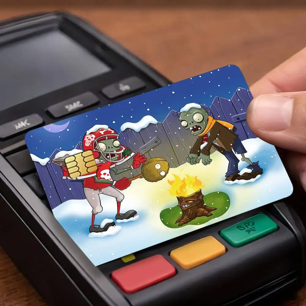 P-Plants vs Z-Zombies Game Funny Credit Card Public Transportation Cards Protective Sticker Waterproof Card Face Decoration 4PCS