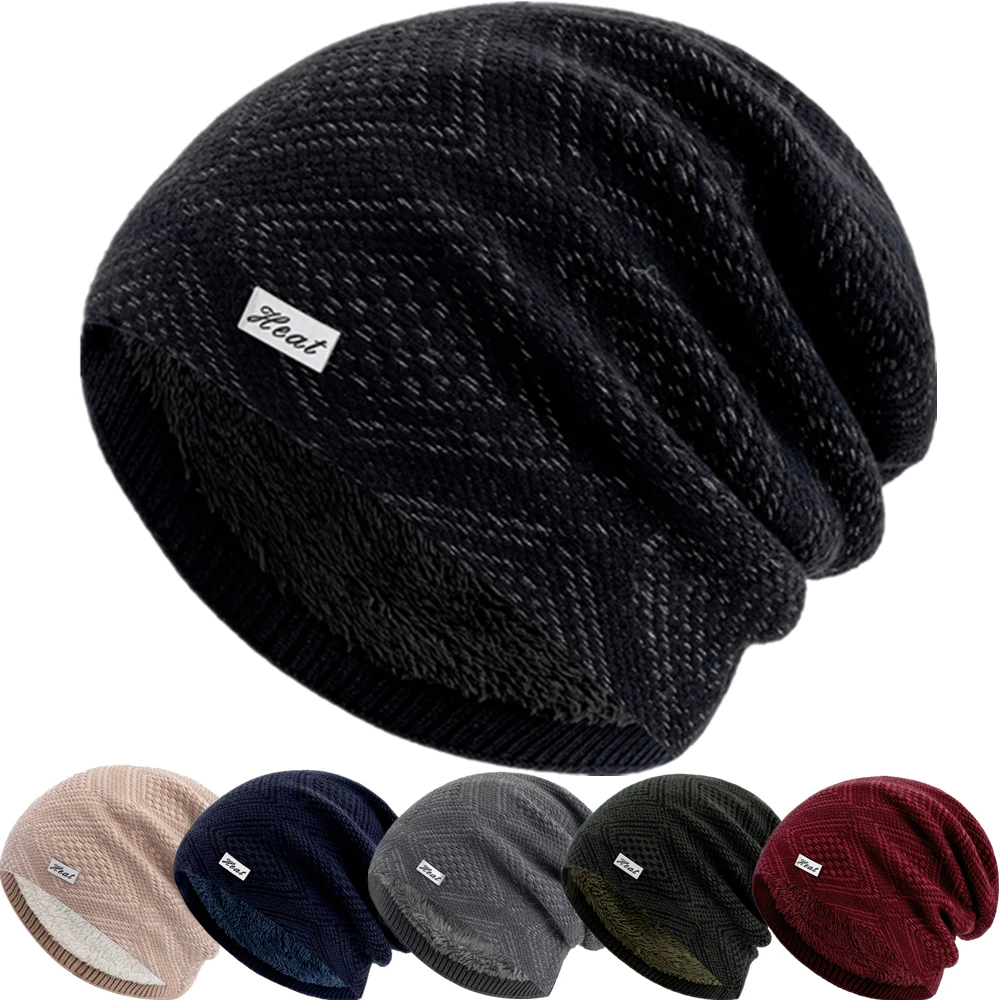 Hot Sale Unisex Warm Winter Hat HEAT Mark Skull Cap Diamond Grid Design Beanie Hat Thicken Winter Hats For Women Men Knit Hat