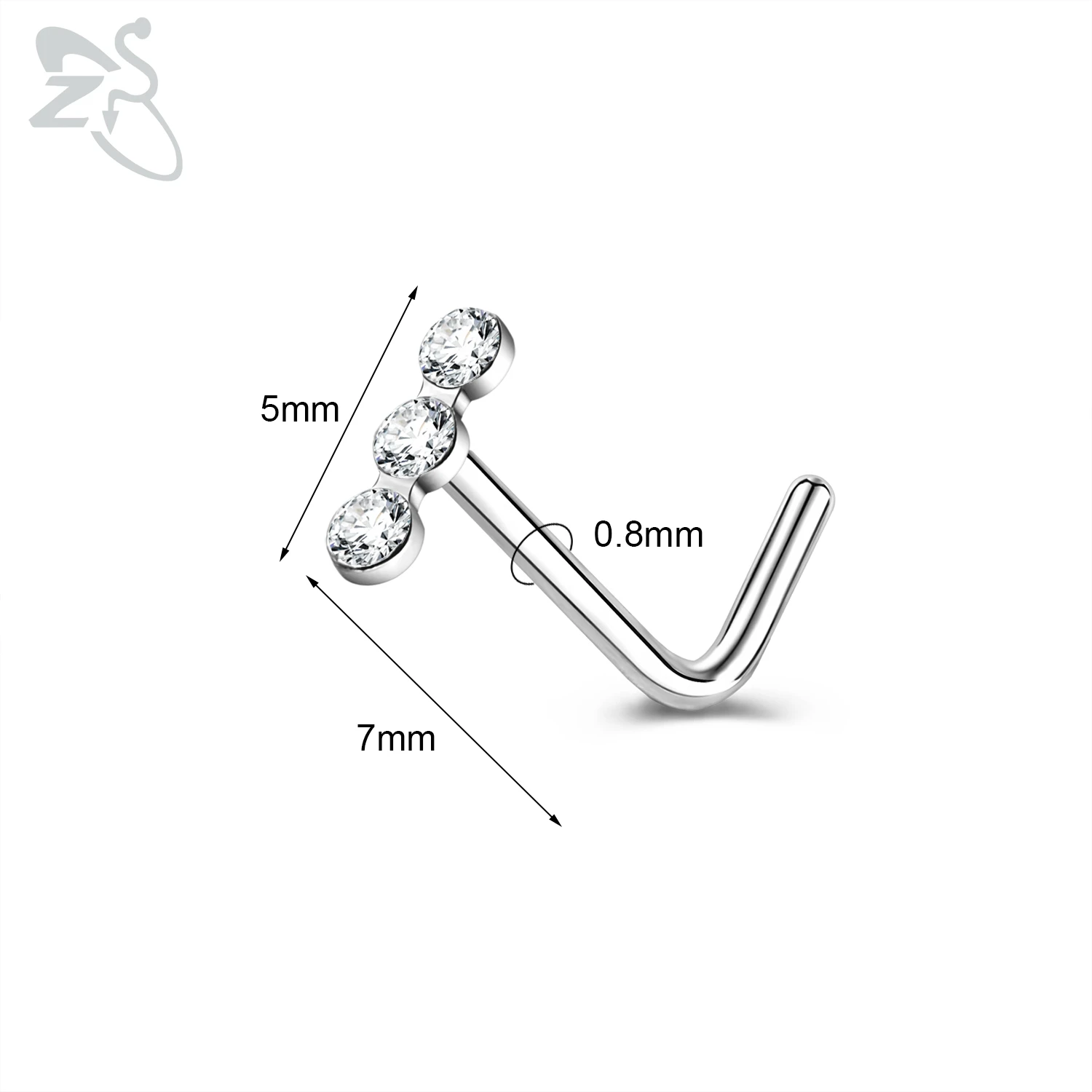 Cute CZ Crystal Nose Stud L-Shape