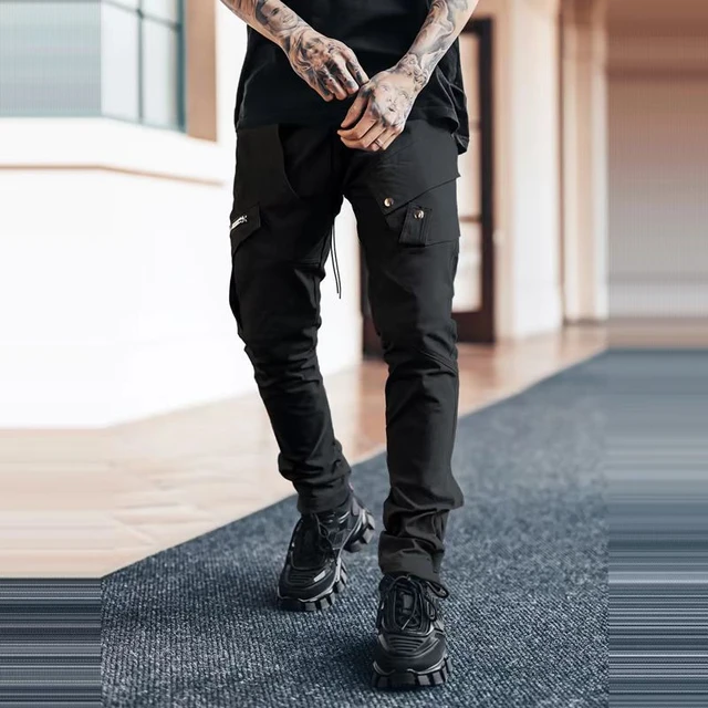 Men s Side Pocket Cargo Pants Zipper Black Grey Khaki Hip Hop Casual Male Joggers Trousers Fashion Streetwear Pantalones Hombre