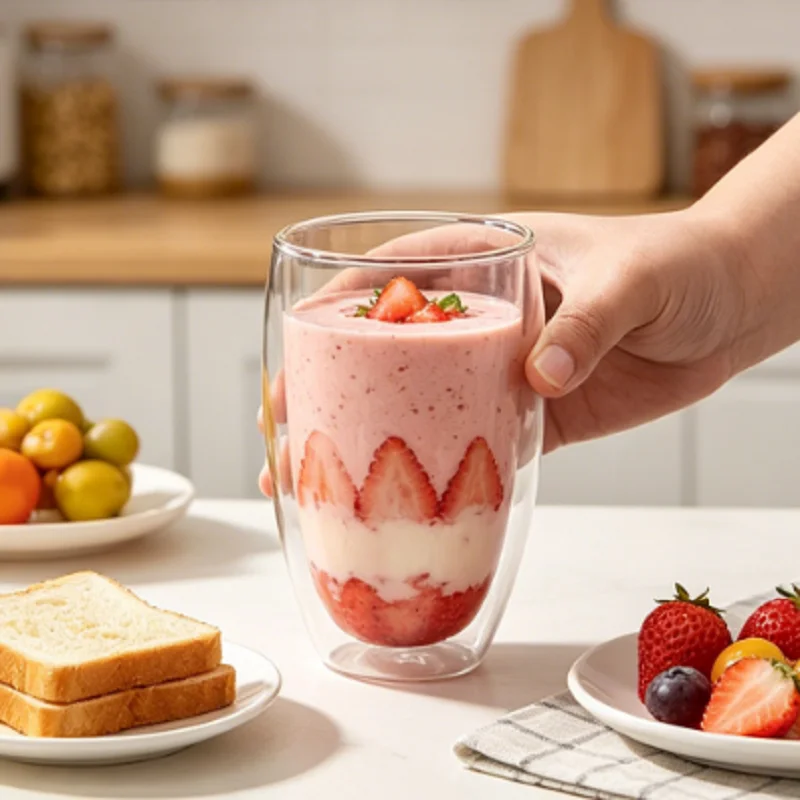 

Home Bar Cute Cartoon Glass Cup Lead-free Clear Origami Water Mug with Lid Straw Daily Drinking Drinkware