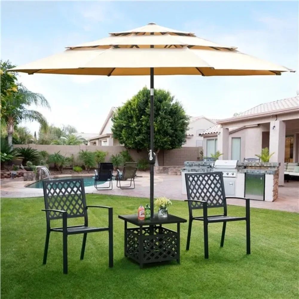 

Outdoor Patio Side Table, Metal Patio Umbrella Table Stand with Umbrella Hole