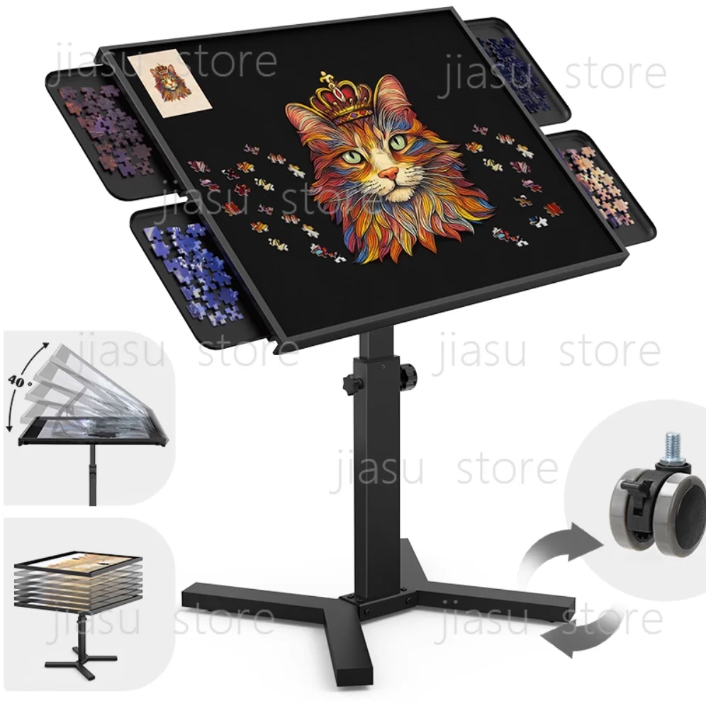 2000 Pieces Puzzle Table, Adjustable Metal Table with Drawers and Ergonomic Cover