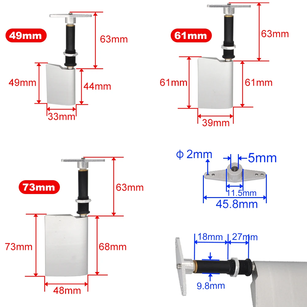 Ster statku ze stopu aluminium RC 49/61/73 mm Ster wahadłowy do symulacji łodzi Drewniana łódź Jacht RC Model łodzi Ster w pełni odlewany