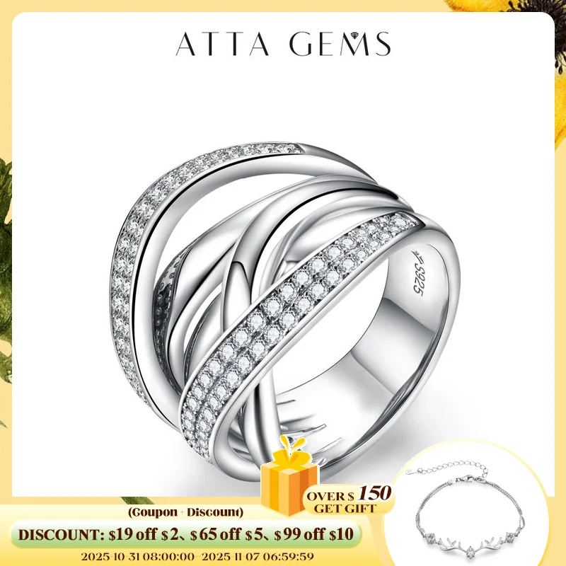 ATTAGEMS S925 Silber Moissanit Ringe für Frauen 18K vergoldet D Farbe VVS1 Diamant Crossover Ehering Party Edlen Schmuck Geschenk