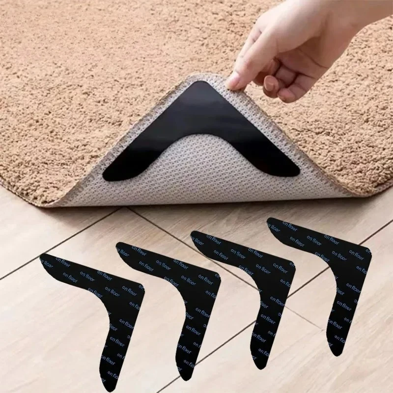 12PCS Carpet Non-slip Sticker Reusable Water Proof Anti Curling Carpet Patch Fixed Sticker Floor Rug Mat Tape Gripper Corner Pad