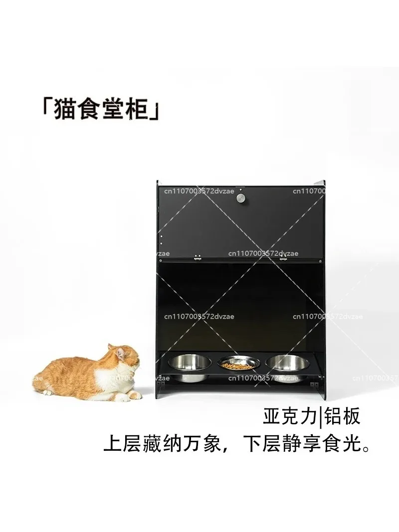 Integrated cat canteen locker, stainless steel acrylic, easy-to-clean storage cabinet