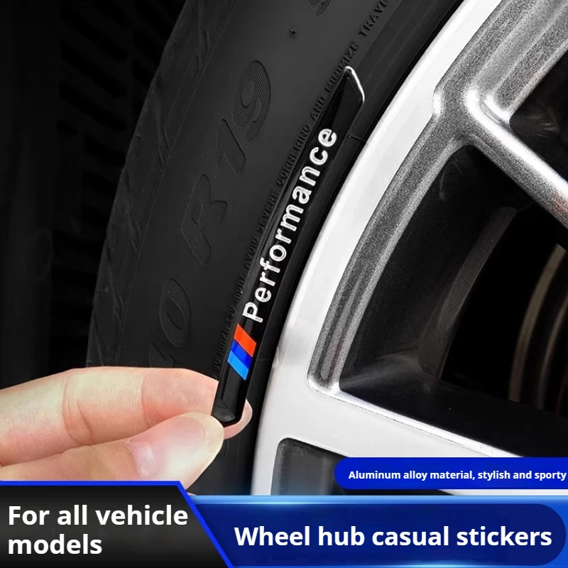 

Car Aluminum Metal Logo M Performance Wheel Hub Stickers Decal Tire Rim Decorative Strips Auto Exterior Universal Accessories