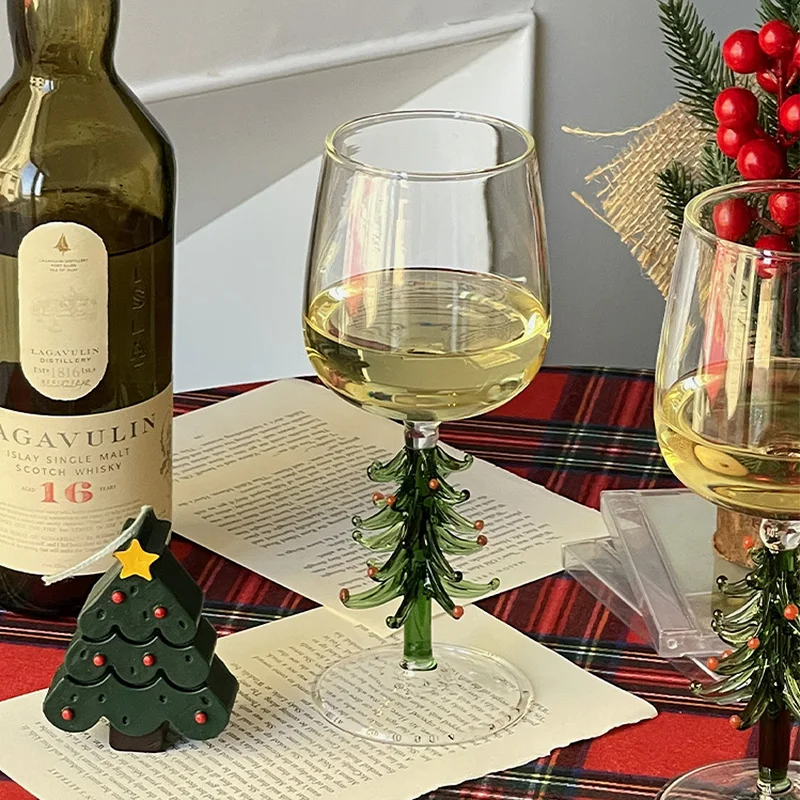 Christmas Party Champagne Wine Glass Cup Ins Popular Nordic Merry Xmas Tree Decro Handgrip Drinkware 400ML Wineware