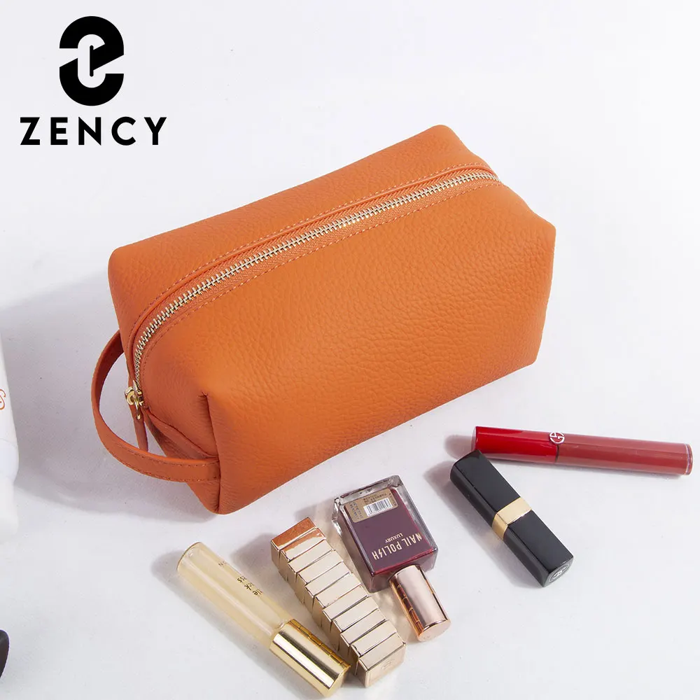 Zency Genuine Leather Makeup Bag Fashion Simple Cosmetic Bag Women Toiletry Organizer Case Lady Travel Portable Storage Pouch