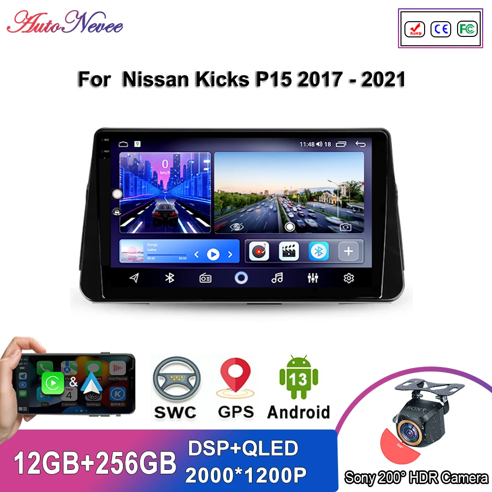 

Android 14 DVD для Nissan Kicks P15 2017-2021 Авто радио Мультимедийный плеер GPS-навигация Стерео головное устройство без 2din DVD 5G Wi-Fi