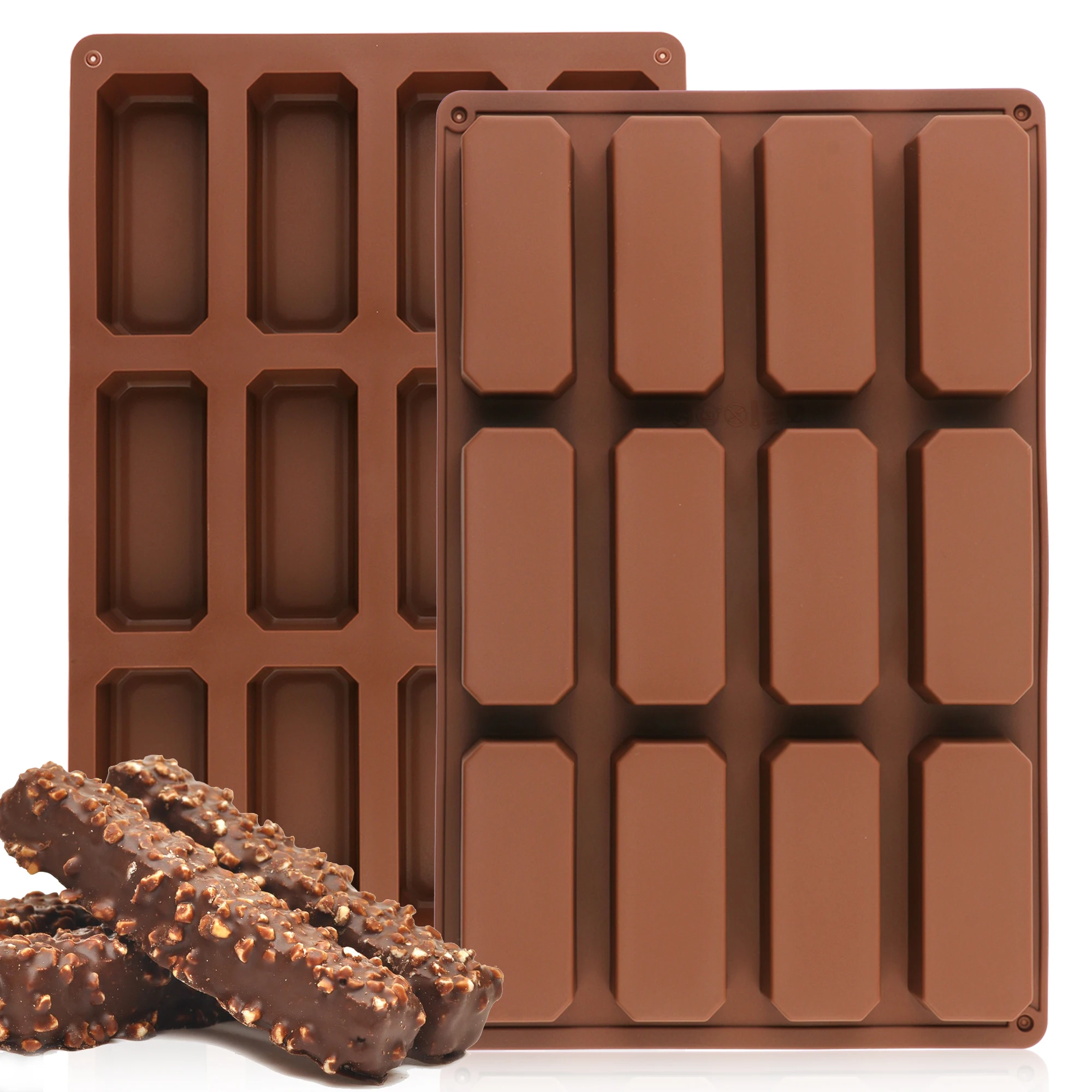 Molde de silicona de 1 pieza con 12 cavidades cuadradas para barras de proteínas, granos, chocolate, tartas, trufas, ganache, barras energéticas y mantequilla