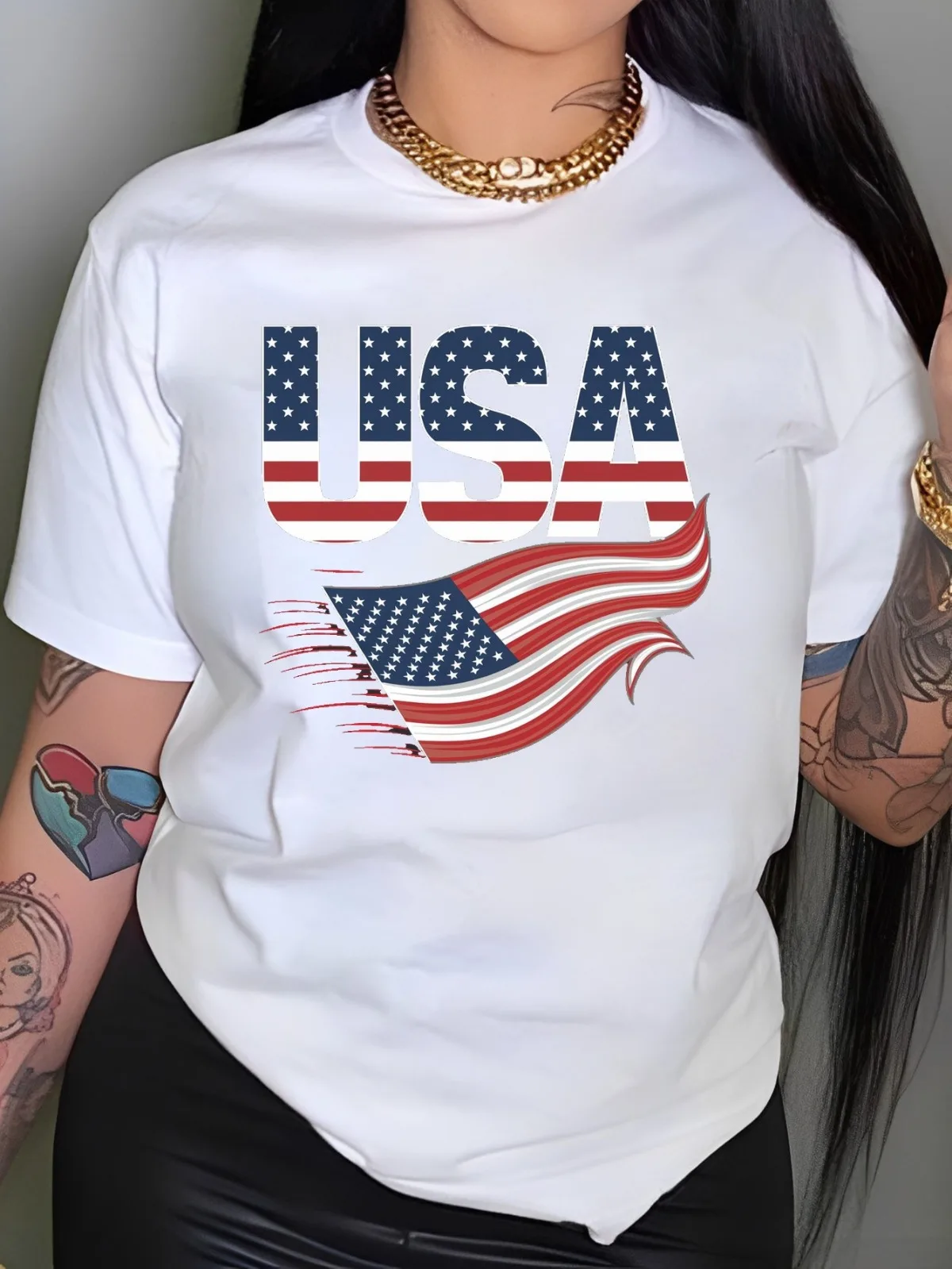 

Women's Fashion Printed Round Neck Short Sleeved Simple Casual Sports T-shirt Comfortable Summer Top Perfect Holiday Gift