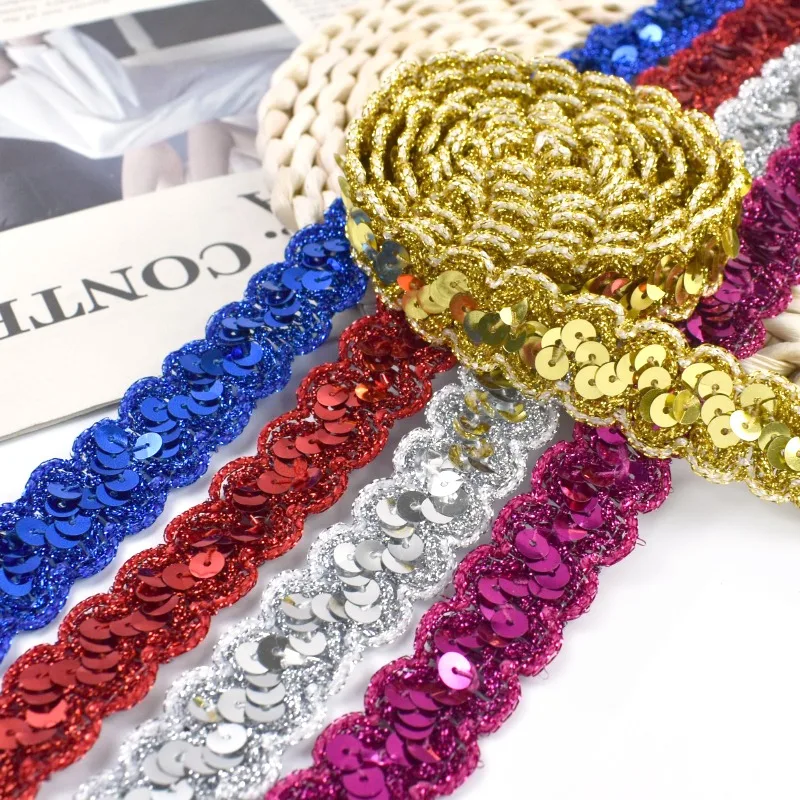 1Pc=13Meters 23mm Shiny Sequin Lace Trim Braided Polyester Mesh Ribbon Dance Dress Stage Costume Garment DIY Sewing Accessories 5