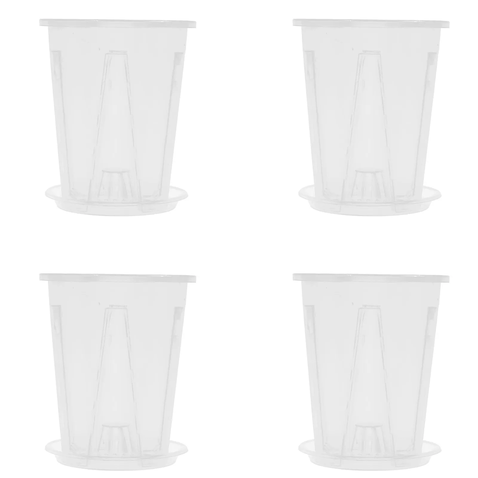 4Sets Transparent Breathable Orchid Pots with Integrated Saucer Drainage Holes Air Column Design for Phalaenopsis Root