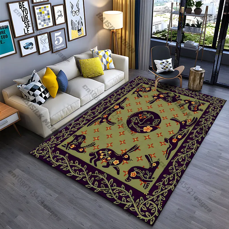 Floral rabbits nature design carpet Yoga living room room decor children's crawling mat doormat area rug games mat