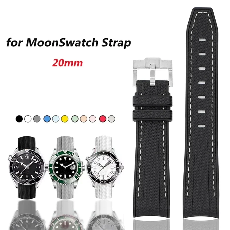 Rubber Strap for Omega X Swatch Joint MoonSwatch 20mm Men Women Curved End Diving Silicone Watch Band for Rolex Seamaster 300