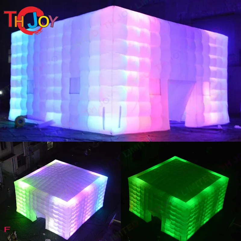 Grande barraca quadrada inflável branca do esporte da barraca do cubo com luzes conduzidas barraca inflável do casamento da festa para a festa do evento