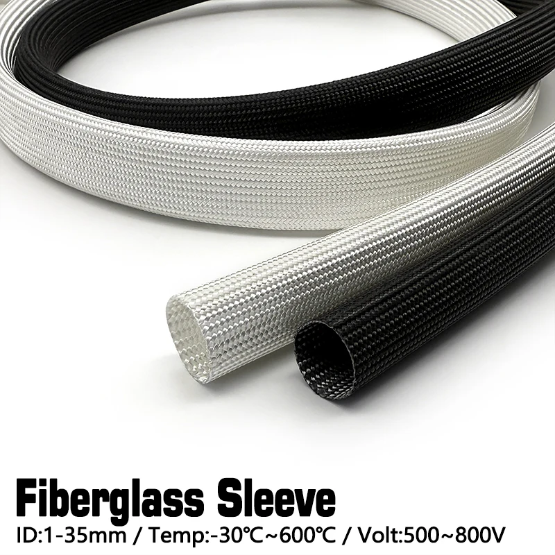 

2/10meters 1-35mm Diameter 600 Deg High Temperature Braided Soft Fiber Tubing Insulation Cable Sleeving Fiberglass Tube 2Color