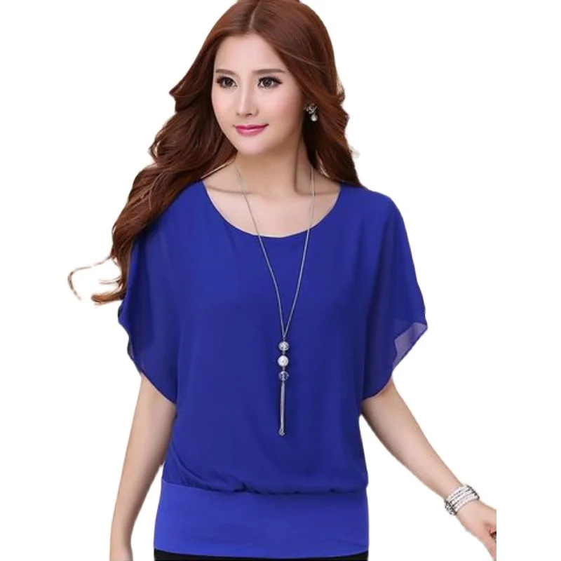 

Женский шифоновый топ ort Sve Batwing Sve Pure Color Весна Лето Faion Утягивающий свободный крой круглый цельный предмет