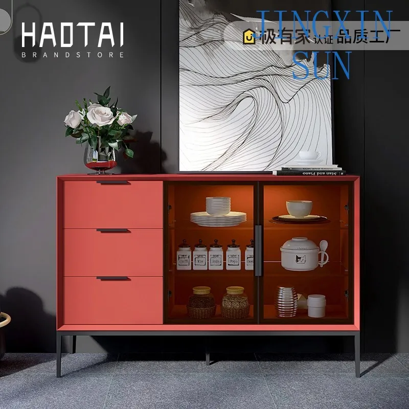 Italian minimalist side cabinet modern solid wood glass tea storage entrance cabinet multi-functional storage bowl wine cabinet